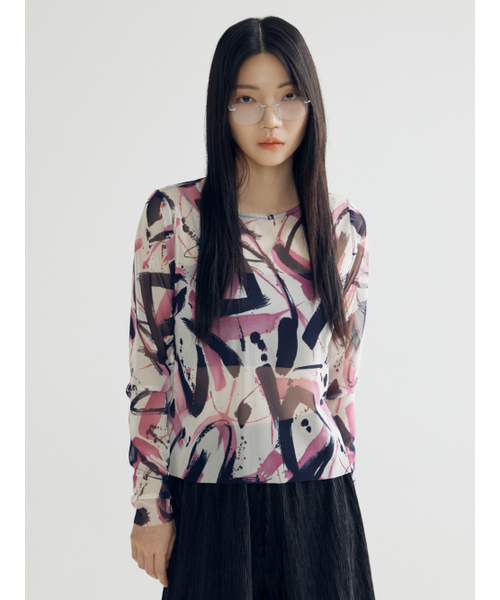 BOMNAL BOUTIQUE(ボムナルブティック)の「ブラシパターンTシャツ _ シースルーピンク(Tシャツ/カットソー・レディース・その他・FREE)」の2枚目の写真