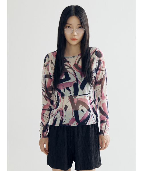 BOMNAL BOUTIQUE(ボムナルブティック)の「ブラシパターンTシャツ _ シースルーピンク(Tシャツ/カットソー・レディース・その他・FREE)」の3枚目の写真