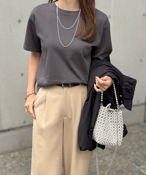 Emma Taylor（エマテイラー）の「【素材にこだわった】シルクタッチスムースＴシャツ（Tシャツ/カットソー・レディース・ホワイト/スミクロ/ブラック/ブラウン・FREE）」の3枚目の写真