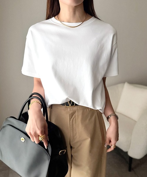 Emma Taylor（エマテイラー）の「【素材にこだわった】シルクタッチスムースＴシャツ（Tシャツ/カットソー・レディース・ホワイト/スミクロ/ブラック/ブラウン・FREE）」の6枚目の写真