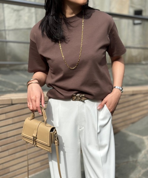 Emma Taylor（エマテイラー）の「【素材にこだわった】シルクタッチスムースＴシャツ（Tシャツ/カットソー・レディース・ホワイト/スミクロ/ブラック/ブラウン・FREE）」の20枚目の写真