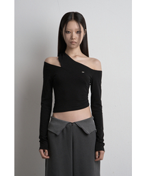 SHIRRING UNBALANCED LONG SLEEVE BLACK