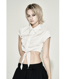 TIE SHIRRING CROP SHIRT WHITE