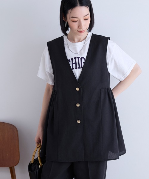Aunely（オーネリー）の「【Aunely】すぐサラ シアー ライトエア 涼しげ 上品シルエット ジレ / マシンウォッシャブル ＜YOSOOIシリーズ＞（ベスト・レディース・グレー/ブラウン/ブラック/ベージュ・L/M）」の12枚目の写真