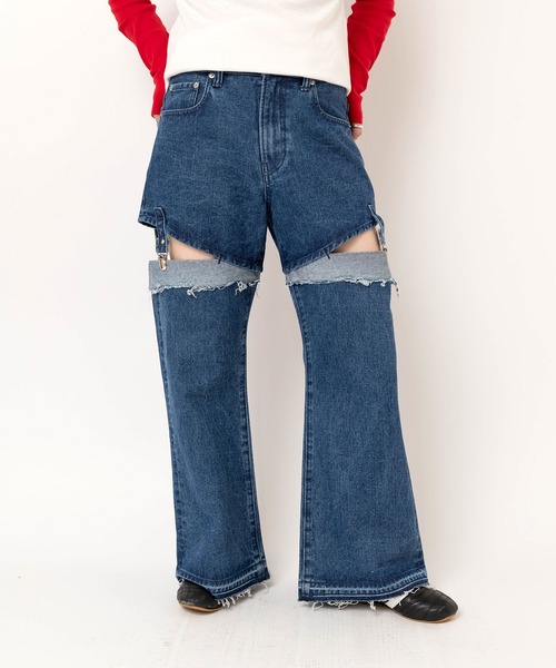 RNA(アールエヌエー)の「R4434 ガーターベルトフレアパンツ(デニムパンツ・レディース・ブルー/ブラック・MEDIUM)」の15枚目の写真