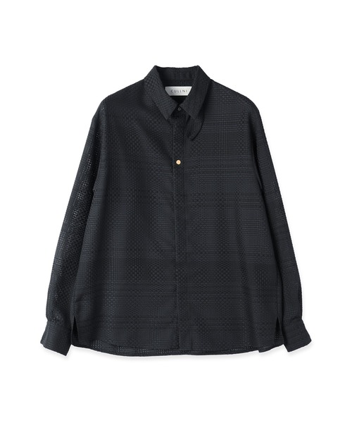 CULLNI(クルニ)の「Sheer Tile Check Chin Tab Shirt(シャツ/ブラウス・メンズ・ネイビー/ブラック/グレー/オフホワイト・1/0/2)」の2枚目の写真