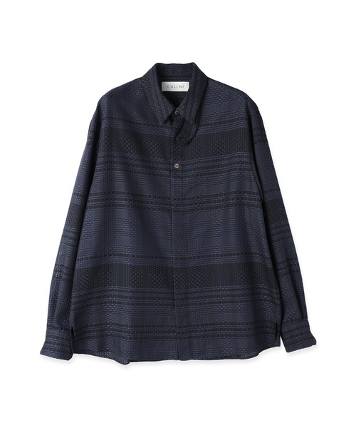 CULLNI(クルニ)の「Sheer Tile Check Chin Tab Shirt(シャツ/ブラウス・メンズ・ネイビー/ブラック/グレー/オフホワイト・1/0/2)」の22枚目の写真