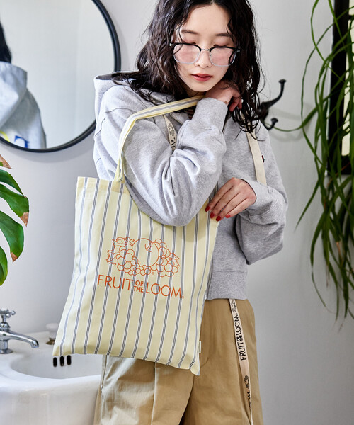 FREAK'S STORE（フリークスストア）の「FRUIT OF THE LOOM × FREAK'S STORE/フルーツオブザルーム 別注 マルチストライプ A4サイズ トートバッグ/ロゴ入りトートバッグ（トートバッグ・レディース・レモンイエロー/ターコイズブルー/サックスブルー/ピンク/ベージュ/オレンジ・ﾌﾘ-）」の9枚目の写真