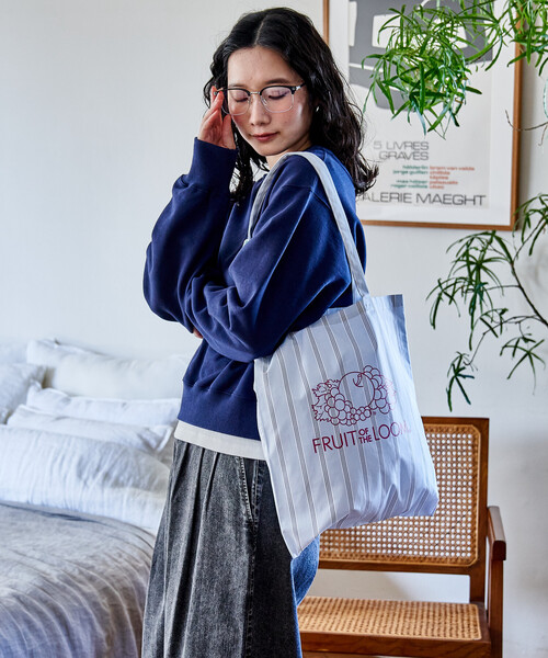 FREAK'S STORE（フリークスストア）の「FRUIT OF THE LOOM × FREAK'S STORE/フルーツオブザルーム 別注 マルチストライプ A4サイズ トートバッグ/ロゴ入りトートバッグ（トートバッグ・レディース・レモンイエロー/ターコイズブルー/サックスブルー/ピンク/ベージュ/オレンジ・ﾌﾘ-）」の19枚目の写真