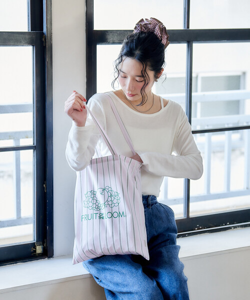 FREAK'S STORE（フリークスストア）の「FRUIT OF THE LOOM × FREAK'S STORE/フルーツオブザルーム 別注 マルチストライプ A4サイズ トートバッグ/ロゴ入りトートバッグ（トートバッグ・レディース・レモンイエロー/ターコイズブルー/サックスブルー/ピンク/ベージュ/オレンジ・ﾌﾘ-）」の22枚目の写真