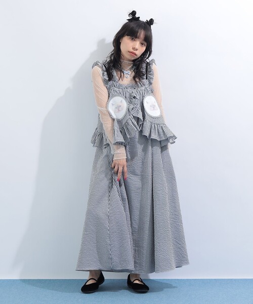 mmts（マミタス）の「ストライプ ルビー フリル キャミワンピース（ワンピース・レディース・ブラック/サックスブルー・MEDIUM/SMALL）」の2枚目の写真