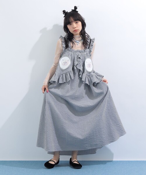 mmts（マミタス）の「ストライプ ルビー フリル キャミワンピース（ワンピース・レディース・ブラック/サックスブルー・MEDIUM/SMALL）」の3枚目の写真