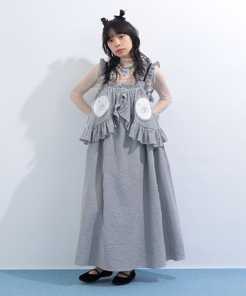 mmts（マミタス）の「ストライプ ルビー フリル キャミワンピース（ワンピース・レディース・ブラック/サックスブルー・MEDIUM/SMALL）」の4枚目の写真