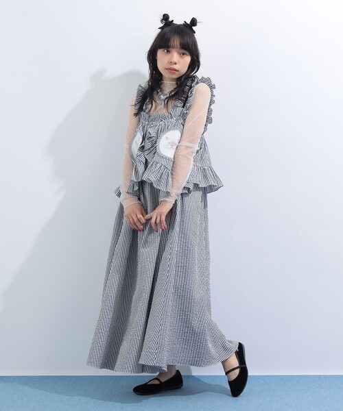 mmts（マミタス）の「ストライプ ルビー フリル キャミワンピース（ワンピース・レディース・ブラック/サックスブルー・MEDIUM/SMALL）」の5枚目の写真