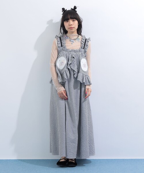 mmts（マミタス）の「ストライプ ルビー フリル キャミワンピース（ワンピース・レディース・ブラック/サックスブルー・MEDIUM/SMALL）」の6枚目の写真