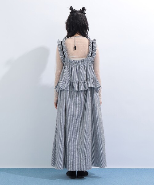 mmts（マミタス）の「ストライプ ルビー フリル キャミワンピース（ワンピース・レディース・ブラック/サックスブルー・MEDIUM/SMALL）」の8枚目の写真