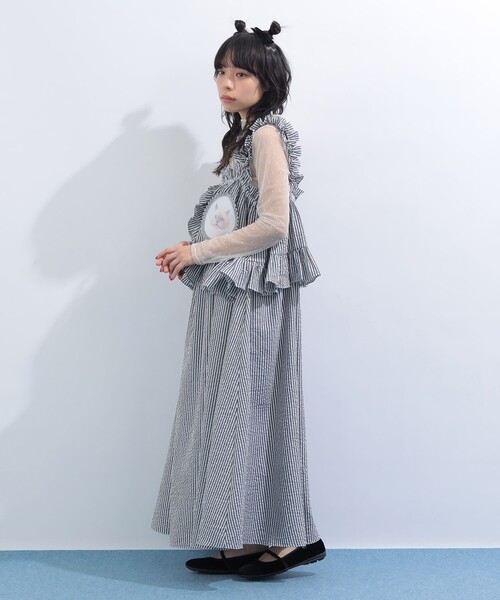 mmts（マミタス）の「ストライプ ルビー フリル キャミワンピース（ワンピース・レディース・ブラック/サックスブルー・MEDIUM/SMALL）」の9枚目の写真