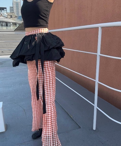 VIBGYOR（ヴィブジョー）の「【ENCLOSURE】Side pleats check wide pants（その他パンツ・レディース・オレンジ/ネイビー/ライトブルー・FREE）」の3枚目の写真