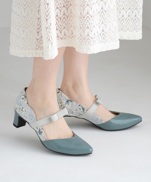 セール】リボンゴムストラップフラワーカットパンプス(125-61136)JELLY 