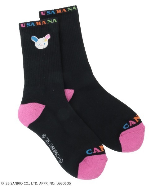 Candy Stripper(キャンディストリッパー)の「【U・SA・HA・NA】EMBROIDERY RIB ソックス(ソックス/靴下・レディース・ピンク/ブラック/オフホワイト・FREE)」の2枚目の写真