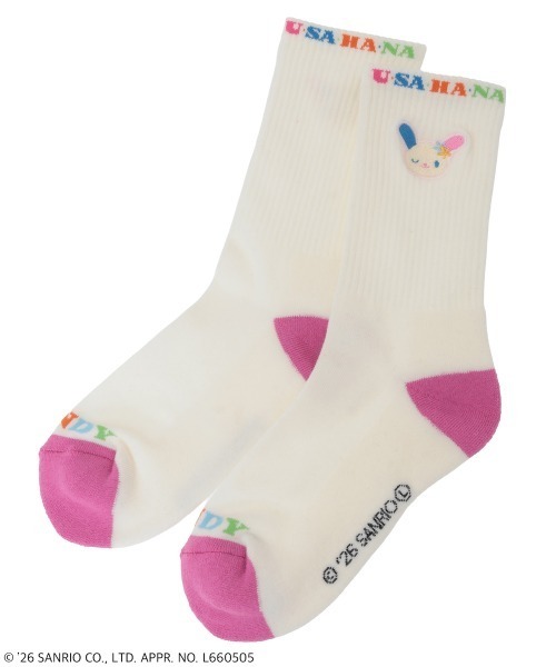 Candy Stripper(キャンディストリッパー)の「【U・SA・HA・NA】EMBROIDERY RIB ソックス(ソックス/靴下・レディース・ピンク/ブラック/オフホワイト・FREE)」の4枚目の写真