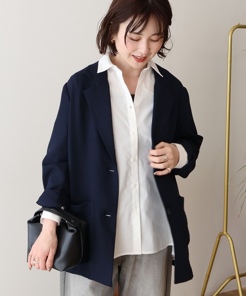 AMERICAN HOLIC(アメリカンホリック)の「リネンライクオーバーサイズジャケット(テーラードジャケット・レディース・ブラウン/ダークネイビー・L/M)」の1枚目の写真