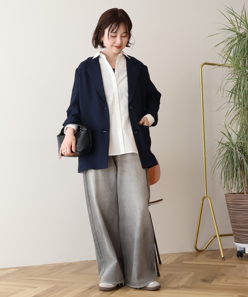 AMERICAN HOLIC(アメリカンホリック)の「リネンライクオーバーサイズジャケット(テーラードジャケット・レディース・ブラウン/ダークネイビー・L/M)」の3枚目の写真