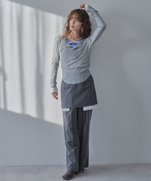 bohmal（ボマール）の「スキッパーカラーレイヤードシアートップス（Tシャツ/カットソー・レディース・ブルー/ライム・FREE）」の9枚目の写真