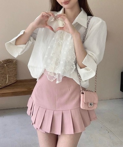 LADY LIKE(レディライク)の「【春夏新作】チュールレースタイ付きソフトシャツ(シャツ/ブラウス・レディース・ライトベージュ/ホワイト・M)」の19枚目の写真