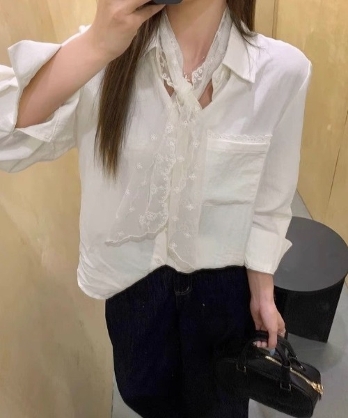LADY LIKE(レディライク)の「【春夏新作】チュールレースタイ付きソフトシャツ(シャツ/ブラウス・レディース・ライトベージュ/ホワイト・M)」の15枚目の写真