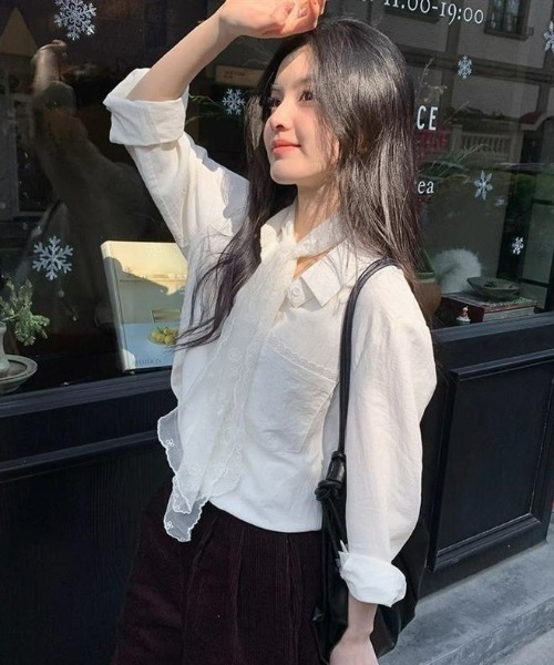 LADY LIKE(レディライク)の「【春夏新作】チュールレースタイ付きソフトシャツ(シャツ/ブラウス・レディース・ライトベージュ/ホワイト・M)」の17枚目の写真