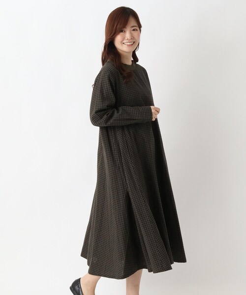 one'sterrace(ワンズテラス)の「コットンWガーゼ Aラインワンピース(ワンピース・レディース・ネイビー系5/グレー系4/カーキ系5・02)」の1枚目の写真
