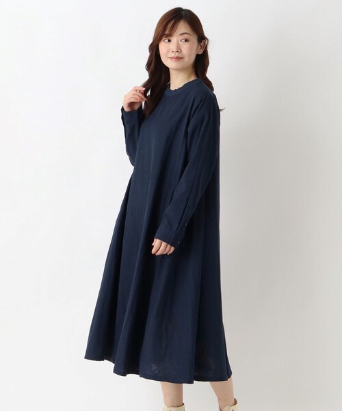 one'sterrace(ワンズテラス)の「コットンWガーゼ Aラインワンピース(ワンピース・レディース・ネイビー系5/グレー系4/カーキ系5・02)」の2枚目の写真