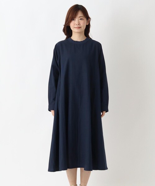 one'sterrace(ワンズテラス)の「コットンWガーゼ Aラインワンピース(ワンピース・レディース・ネイビー系5/グレー系4/カーキ系5・02)」の4枚目の写真