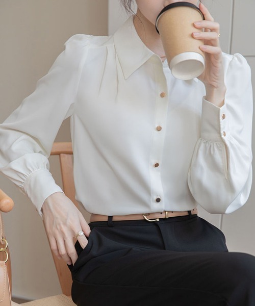 SallyLunn(サリーラン)の「とろみ素材ベーシックブラウス(シャツ/ブラウス・レディース・ブルー/ホワイト・LARGE/MEDIUM)」の10枚目の写真