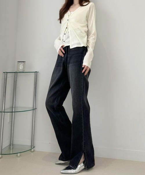 Ada.（エイダ）の「ハイウエスト スリット ストレート デニムパンツ（デニムパンツ・レディース・ライトブルー/ブラック/ブルー・L/M）」の8枚目の写真