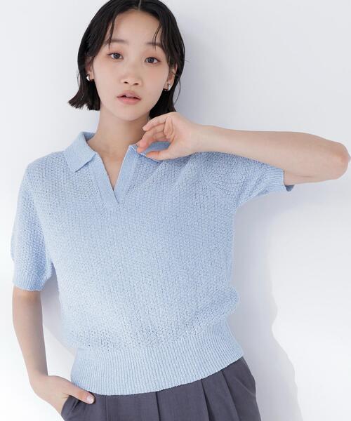 NATURAL BEAUTY BASIC(ナチュラルビューティーベーシック)の「◇スキッパーポロニット(ニット/セーター・レディース・ブルー/オフホワイト/ブラック・FREE)」の3枚目の写真