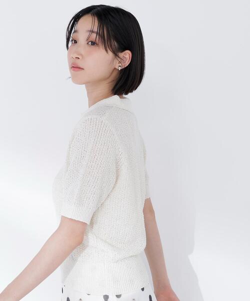 NATURAL BEAUTY BASIC(ナチュラルビューティーベーシック)の「◇スキッパーポロニット(ニット/セーター・レディース・ブルー/オフホワイト/ブラック・FREE)」の4枚目の写真
