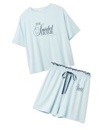[SNIDEL ]ネイビー ルームウェアセット SNIDEL HOME（スナイデルホーム）の「【Silk】開襟シャツ×ロングパンツ