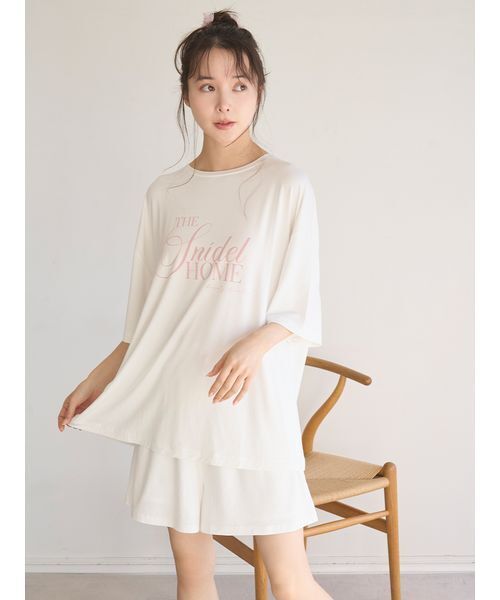 SNIDEL HOME（スナイデルホーム）の「【接触冷感】ロゴTシャツセットアップ（ルームウェア/パジャマ・レディース・サックスブルー/ホワイト/イエロー/ベージュ/ネイビー・F）」の10枚目の写真