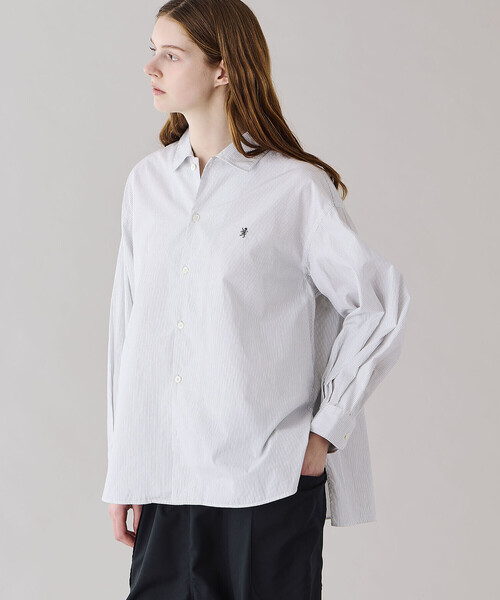 GYMPHLEX（ジムフレックス）の「Gymphlex | コットン ストライプ 長袖チュニックシャツ WOMEN（シャツ/ブラウス・レディース・ホワイト系その他・12）」の5枚目の写真