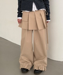 【2点セット】巻きプリーツスカート付きフリルパンツ