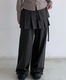 【2点セット】巻きプリーツスカート付きフリルパンツ
