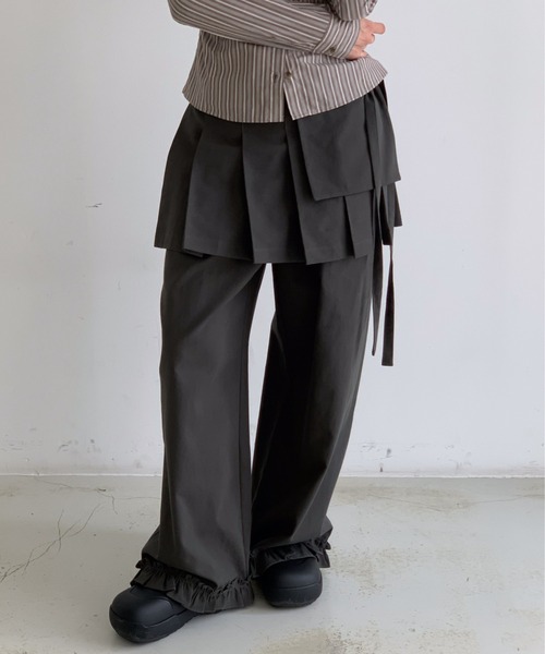 Teem Store（チームストア）の「【2点セット】巻きプリーツスカート付きフリルパンツ（スラックス・レディース・ブラック/グレー/ベージュ・F）」の16枚目の写真