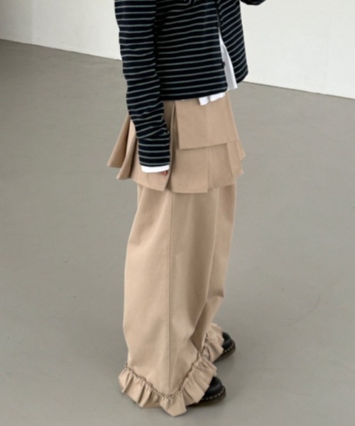Teem Store（チームストア）の「【2点セット】巻きプリーツスカート付きフリルパンツ（スラックス・レディース・ブラック/グレー/ベージュ・F）」の6枚目の写真