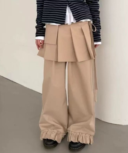 Teem Store（チームストア）の「【2点セット】巻きプリーツスカート付きフリルパンツ（スラックス・レディース・ブラック/グレー/ベージュ・F）」の7枚目の写真