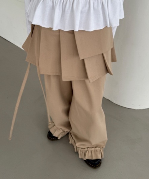 Teem Store（チームストア）の「【2点セット】巻きプリーツスカート付きフリルパンツ（スラックス・レディース・ブラック/グレー/ベージュ・F）」の8枚目の写真