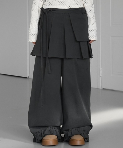 Teem Store（チームストア）の「【2点セット】巻きプリーツスカート付きフリルパンツ（スラックス・レディース・ブラック/グレー/ベージュ・F）」の21枚目の写真