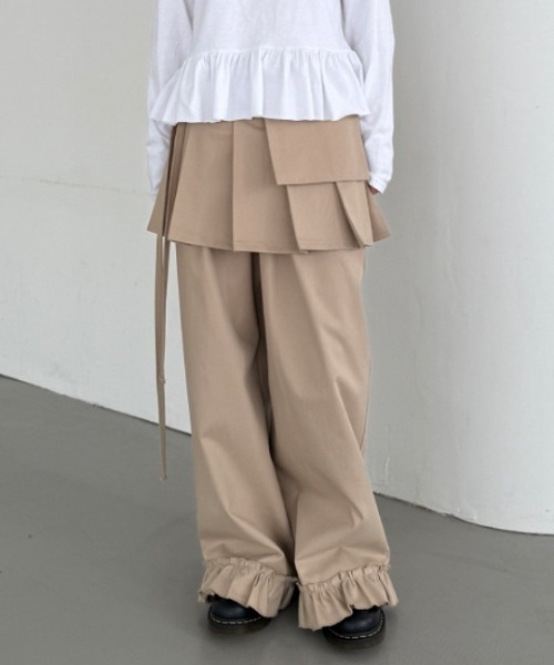 Teem Store（チームストア）の「【2点セット】巻きプリーツスカート付きフリルパンツ（スラックス・レディース・ブラック/グレー/ベージュ・F）」の9枚目の写真