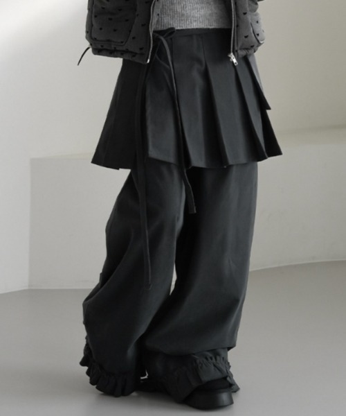 Teem Store（チームストア）の「【2点セット】巻きプリーツスカート付きフリルパンツ（スラックス・レディース・ブラック/グレー/ベージュ・F）」の22枚目の写真